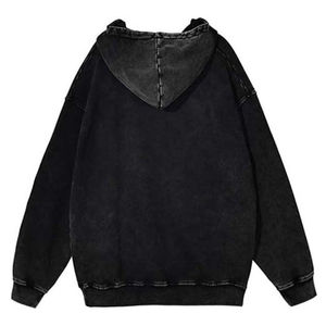 Sudadera con Capucha Negra Oversize para Hombre, de Algodón, Color Liso, Estilo Casual, Tejido French Terry Lavado, con Bolsillos, para Otoño - Product Image 2