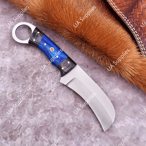 Cuchillo Fijo Profesional de Acero al Carbono Hecho a Mano con Orificio para el Dedo, Afilado como una Navaja, para Camping, Caza y Actividades al Aire Libre, con Punta de Halcón y Hoja de Gota, Azul y Negro - Product Image 2