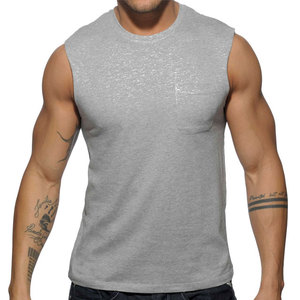 เสื้อกล้ามผู้ชาย ผ้าฝ้าย 95% ผสมอีลาสเทน 5% ดีไซน์กระเป๋าหน้า คอกลม สีพื้น สำหรับออกกำลังกาย เล่นกีฬา หรือใส่ลำลอง - Product Image 1