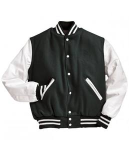 Color Block Varsity <b>Jacket</b> <b>Men</b> Wool Blend Body Contrast <b>Faux</b> <b>Leather</b> Sleeves Ribbed Trim Snap Closure Modern Streetwear Style - Product Image 3