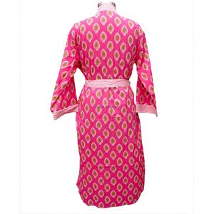 Bata de algodón rosa estampada para mujer, de manga larga, cuello en V, ecológica, con cierre de cinturón, ropa casual, pijama suave de punto. - Product Image 6