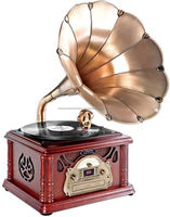 Gramófono Decorativo Vintage para el Hogar, Tocadiscos con Base de Madera y Trompeta de Latón, Reproductor de Música Vintage Personalizado para la Venta