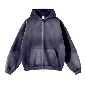 Sweat-shirt à capuche zippé surdimensionné pour femme en coton tricoté avec manches longues et poches avant pour un style décontracté d'automne - Product Image 2