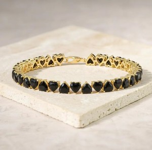 Heart Shape Black Onyx Gold Plated Sterling <b>Silver</b> <b>Charm</b> Tennis Bracelet Elegant Luxury Fine Jewelry for Women - Product Image 4