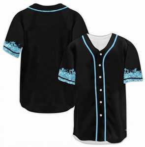 เสื้อเบสบอลสีดำฟ้าประกายกลิตเตอร์คุณภาพพรีเมียมสั่งทำพิเศษ ระบายอากาศได้ดี เหมาะสำหรับทีมกีฬา ผลิตด้วยเทคนิคการระเหิดสี 100% - Product Image 1