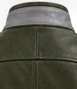 <b>Men's</b> <b>Leather</b> <b>Vest</b> Stand Collar Moto Biker Style Zipper Closure Color Blocked - Product Image 5