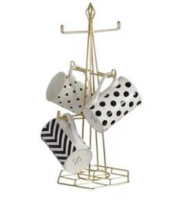 Metal Mug <b>Rack</b> with Horizontal Bars Vertical Hooks Hanging White Ceramic Coffee Mugs Minimalist <b>Kitchen</b> Organizer - Product Image 1