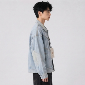 <b>Men</b> Casual <b>Denim</b> <b>Jacket</b> Premium <b>Denim</b> Material Long Sleeve Construction Button Closure Chest Pockets Comfortable Streetwear OEM - Product Image 3