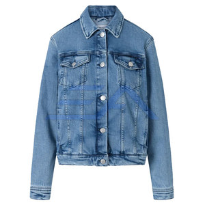 Chaqueta de Mezclilla Ecológica para Hombre, Corte Regular Largo, Cuello Camisero, Algodón Lavado, Azul, Logotipo Frontal, Botones Cubiertos, Casual, Invierno - Product Image 1
