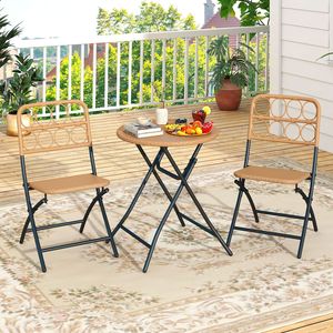 Set Bistrot da Esterno in 3 Pezzi con Tavolo Rotondo Pieghevole e Sedie con Seduta in Vimini - Product Image 2