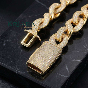 <b>Statement</b> <b>Necklace</b> 14k Gold Plated Link Chain Lab Grown Crystal Rhinestone Hiphop Wedding Unisex Luxury - Product Image 5