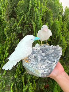 Escultura de Pájaro de Cuarzo Blanco Natural con Cristales de Calcedonia y Apofilita, Proveedor Mayorista OEM ODM - Product Image 3