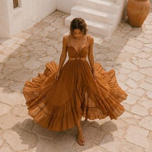 Vestido Maxi Bohemio para Mujer con Corte Drapeado y Aberturas, Tejido de Viscosa Transpirable y Antipilling - Product Image 2