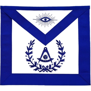 Past Master Blue Lodge Apron Royal Blue with <b>Wreath</b> Embroidered Hand made Embroidery White Leather with Cords - Product Image 1
