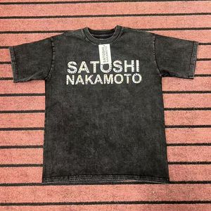 SATOSHI <span class=keywords><strong>NAKAMOTO</strong></span> 26SS T-shirt à col rond en coton pur, motif lettres inversées VINTAGE, coupe ample respirante, effet délavé - Product Image 2