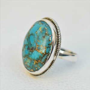 Blue Copper <b>Turquoise</b> Silver <b>Ring</b> 925 Sterling Silver Handmade Gemstone Jewelry for Women - Product Image 3