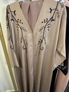 Luxury Beige Beaded Embroidered Open Front <b>Abaya</b> for <b>Women</b> | Elegant Modest Islamic Wear - Product Image 4
