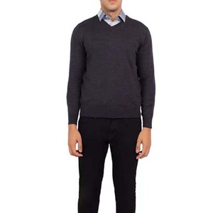 Pull en laine/acrylique noir pour homme, col en V, respirant, séchage rapide, anti-boulochage, couleur unie, tissu 400g, vêtements d'hiver 2027 - Product Image 1