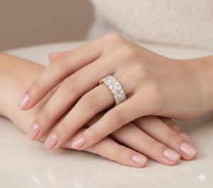 Anillo de Boda Tradicional de Oro Sólido de 10K/14K con Diamantes Cultivados en Laboratorio, Diseño Floral, Corte Marquesa, Estilo Eternidad Completa, Regalo para Mujer - Product Image 5