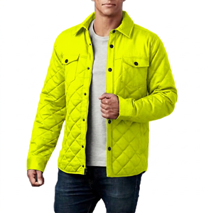 <b>Men's</b> Green Quilted <b>Jacket</b> Solid Color Turn-down Collar Windproof Casual <b>Long</b> Sleeve Polyester Wadding Autumn Wear - Product Image 2