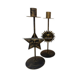 Portavelas de hierro y metal chapado en oro antiguo con diseño de estrella y sol perfecto para cualquier ocasión varios estilos disponibles - Product Image 6