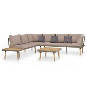 Ensemble de canapés de jardin 4 pièces en bois d'acacia massif marron et gris, en acier et polyester - Product Image 1