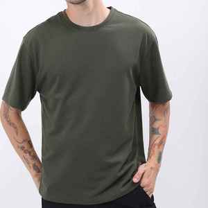 Men's O-Neck Short Sleeve Olive Green 100% Cotton Jersey <b>Patchwork</b> Eco-friendly Breathable Casual Knitted T-<b>Shirt</b> Regular Fit - Product Image 1