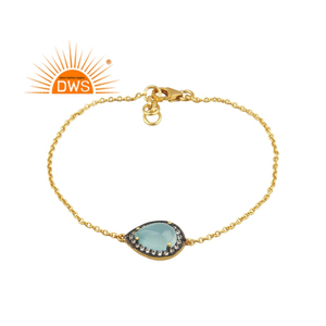 Best Selling Sterling Silver 18K Gold Plated Natural Cz & Blue Chalcedony Gemstone Chain <b>Bracelet</b> Demi Fine Jewelry Manufacturer - Product Image 4