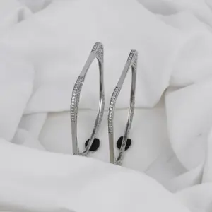 Artistic Sterling Silver Bangles Bracelets/Ring Set Classic Style with Flowing Edges and Dazzling Natural <b>Crystal</b> Made in India - Product Image 3