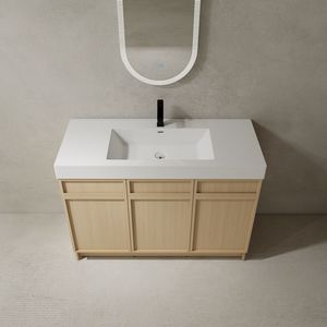 Mobile bagno freestanding da 48 pollici con lavabo in resina bianca e 3 ante con chiusura ammortizzata, imballaggio KD - Product Image 5