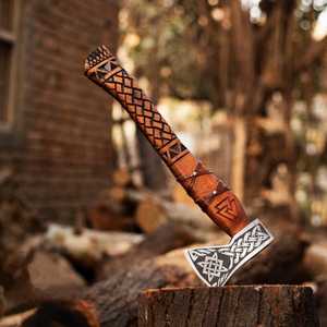 Handmade Custom High Carbon Steel Viking <b>Axe</b> Hand Carved Hatchet Fine Leather Sheath DIY Grade Outdoor Camping Tool THEWIZ - Product Image 2