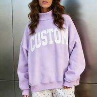 Özel Nakışlı Balıkçı Yaka Lavanta Rengi Üniversite Tarzı Büyük Beden Kadın Sweatshirt Kalın Polar Toptan Satış