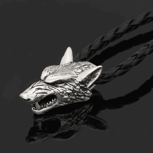 Wolf Head Silver Alloy Pendant with Gold Plated Pearl and 24-Inch Leather Cord for Men - Product Image 4