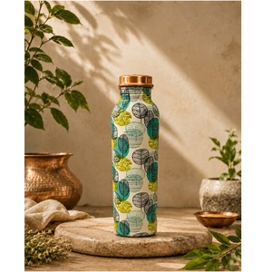 Global Supplier Eco-Friendly Retro <b>Metal</b> <b>Water</b> <b>Bottles</b> Copper Lids BPA Free Portable Travel Drinkware Red Blue Gold Swirl Design - Product Image 4