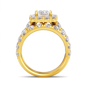 Bague solitaire vintage avec halo en or jaune 18 carats, diamant de laboratoire de 3,00 carats taille princesse, clarté VS1, couleur F, certifié IGI - Product Image 4