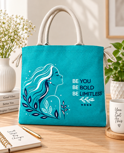Be You Be Bold Jute Bag elegant printed Canvas <b>Tote</b> Bag With Rope Handles Large Size Blue Design For Daily Use Shopping Bag - Product Image 3