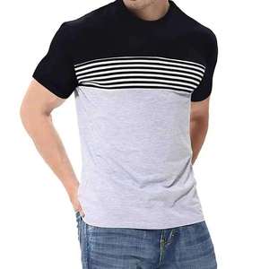 เสื้อยืดผู้ชายสีบล็อก แขนสั้นสีดำเทา ลายทาง แฟชั่นลำลอง สตรีทแวร์ ขายส่งจากโรงงาน - Product Image 5