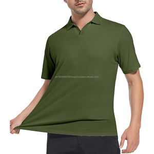 Chemises polo en coton pour hommes 2025, col en V, manches courtes, chemises décontractées pour hommes - Product Image 1