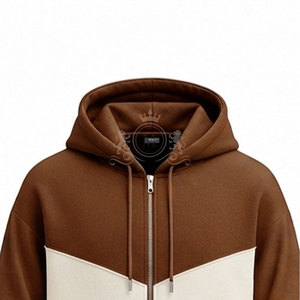 Conjunto Deportivo Personalizado con Logotipo, Color Crema Marrón, Bloques de Color, Sudadera con Capucha y Cierre Completo, Pantalones de 450 g/m² - Product Image 2