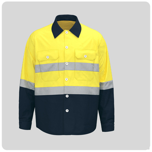 Chemise de travail professionnelle en coton à manches courtes, style boutonné, haute visibilité avec bandes réfléchissantes, respirante et durable pour le travail de jour - Product Image 3