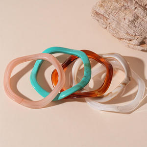 Bracelet en résine pour femme, bijoux artisanaux en résine, style bohème, géométrique irrégulier, bracelet jonc en acrylique, rétro exagéré - Product Image 2