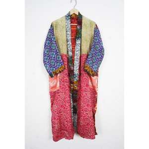 Kimono Sari Indio Hecho a Mano, 100% Seda Pura, con Mangas Largas y Cuello en V, para Uso Casual en Invierno, Primavera, Verano y Otoño - Product Image 2