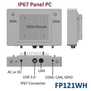 12.1" Fully IP67 Waterproof Industrial Marine Panel PC Touch Screen (PCAP/Resistive), Option: Internal UPS - Product Image 3