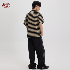 Camisetas a Rayas para Hombre de Moda Retro, Logotipo Personalizado, Algodón Puro de 250 g/m², Rayas Anchas, Cuello Redondo, Cómodas y Modernas - Product Image 1