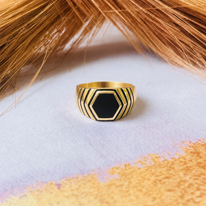 <b>Signet</b> Brass <b>Ring</b> Black <b>Onyx</b> Jewelry Antique Brass Finish - Product Image 1