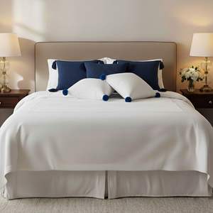 SOGA 5PC Chunky Knit <b>Navy</b> Blue and Cream White Ribbed <b>Pillow</b> Cover Set with Pom-Poms for Sofa Decor - Product Image 4