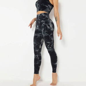<b>Black</b> Marble Print 2 Piece Yoga Set Racerback Sports Bra High Waist Full Length <b>Leggings</b> Four-Way Stretch Seamless - Product Image 6