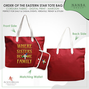 Sacs fourre-tout maçonniques OES en tissu, motif « Où les sœurs deviennent une famille », pour l'Ordre de l'Étoile d'Orient, couleur marron, vente en gros - Product Image 2