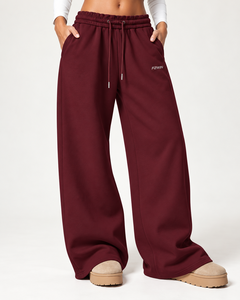 Pantalones Deportivos de Felpa para Mujer F2WIN, Color Azul Marino, Pierna Ancha, Cintura Alta con Cordón, Corte Holgado Informal, Largos, Color Sólido - Product Image 2