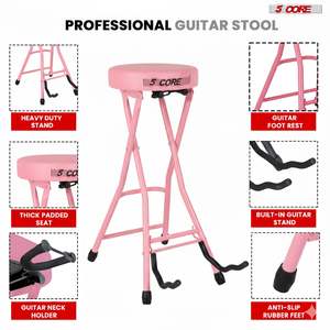 5Core Guitar <b>Stool</b> 3.15" Padded Chair Foldable Heavy Duty Music Seat Built in Foot Rest Guitar Stand - Product Image 5